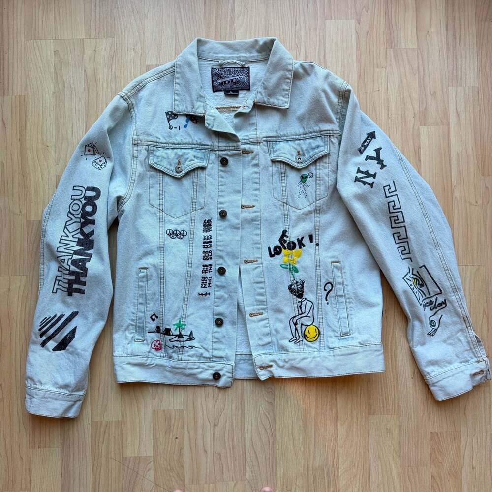 Brooklyn Cloth Graffiti Denim New York Embroidered Symbol Slogan Jean Jacket Lar